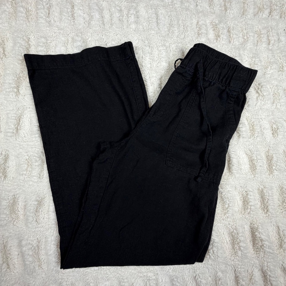 Gap Women XS Black Linen Blend Wide Leg Drawstring Elastic Waist Pants